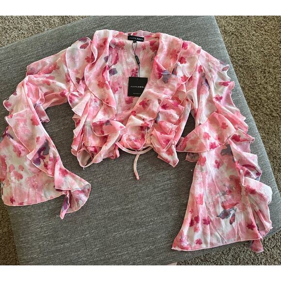 Pink festival rave JLuxLabel S top wrap open flutter ruffle party concert yvanna - Picture 6 of 8